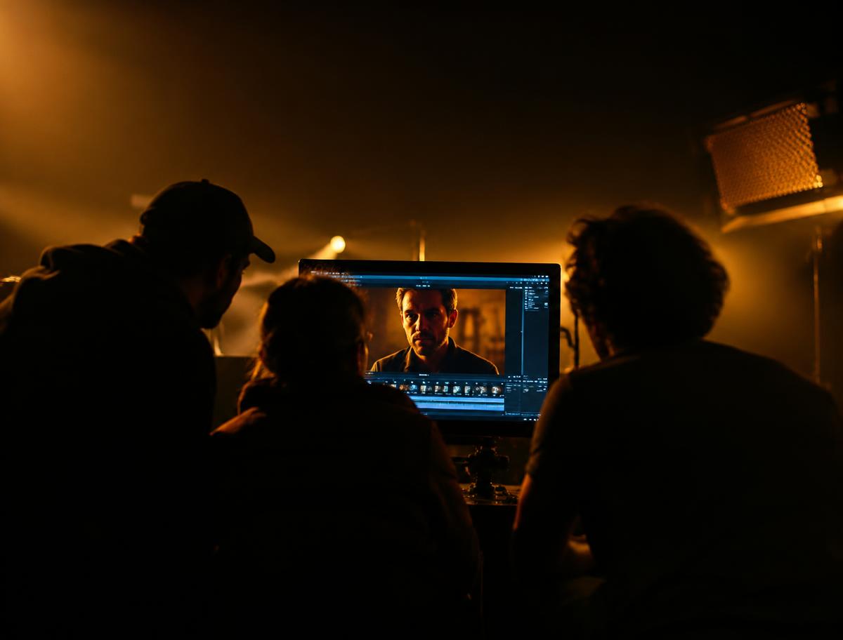 Obscura crew reviewing footage